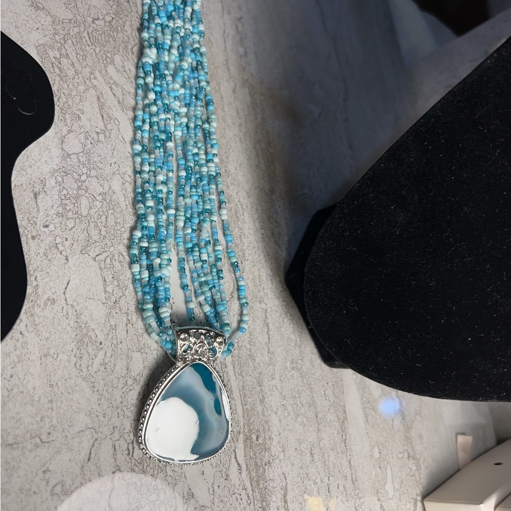 New Necklace Blue Turquoise Beaded Crystal Gem Boho Artsy Classic Statement - Picture 5 of 7